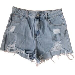 Romwe Distressed Light Wash Denim‎ Women Shorts SZ:L